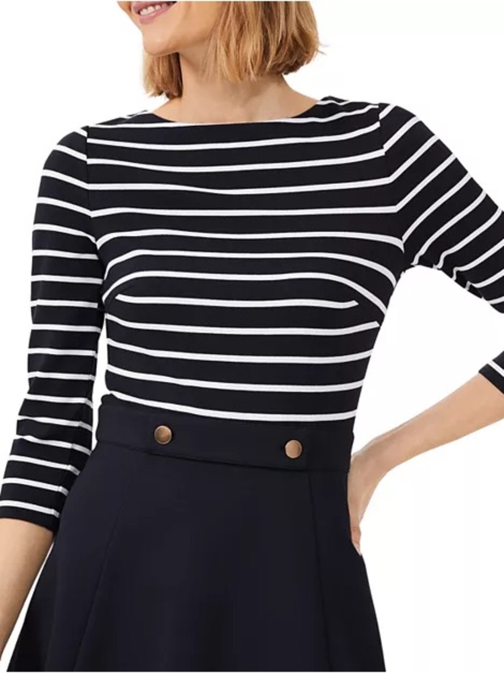 Hobbs London Caris Ponte Dress, Navy and White Striped - Size 12